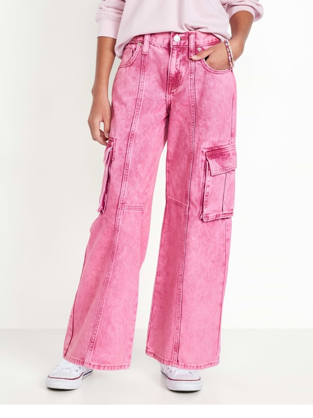Old Navy Bubblegum Pink Wide-Leg Cargo Jeans